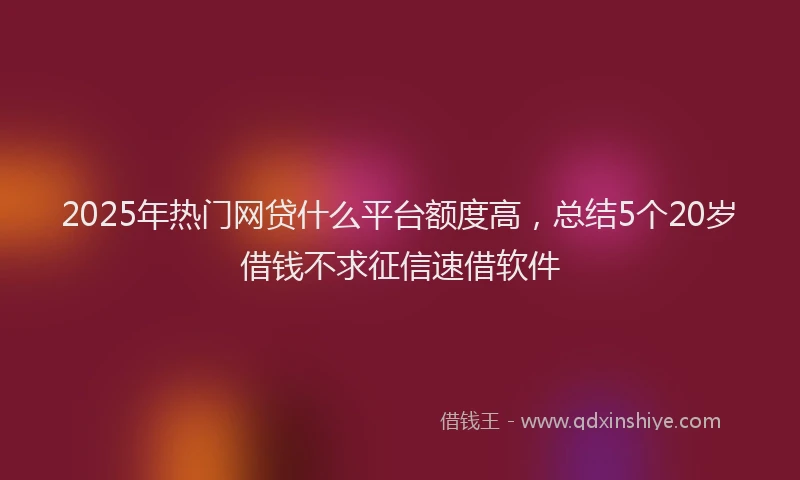 2025年热门网贷什么平台额度高，总结5个20岁借钱不求征信速借软件
