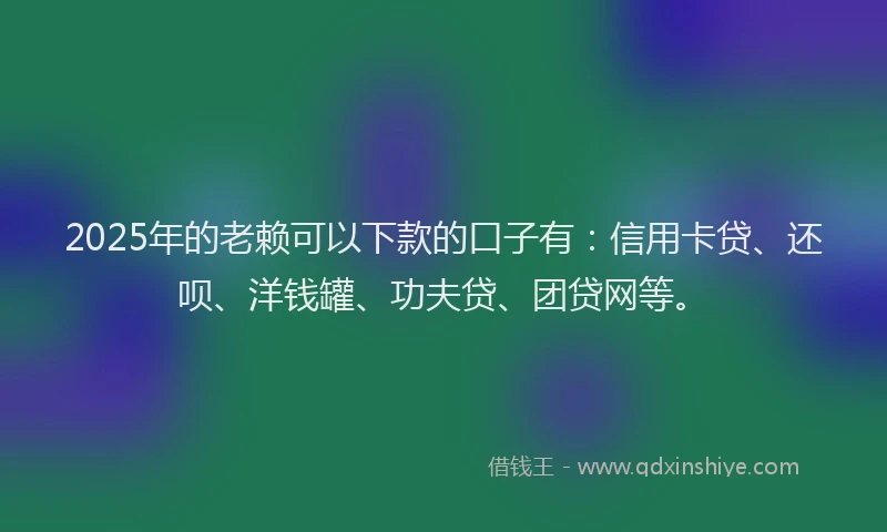 2025年的老赖可以下款的口子有：信用卡贷、还呗、洋钱罐、功夫贷、团贷网等。