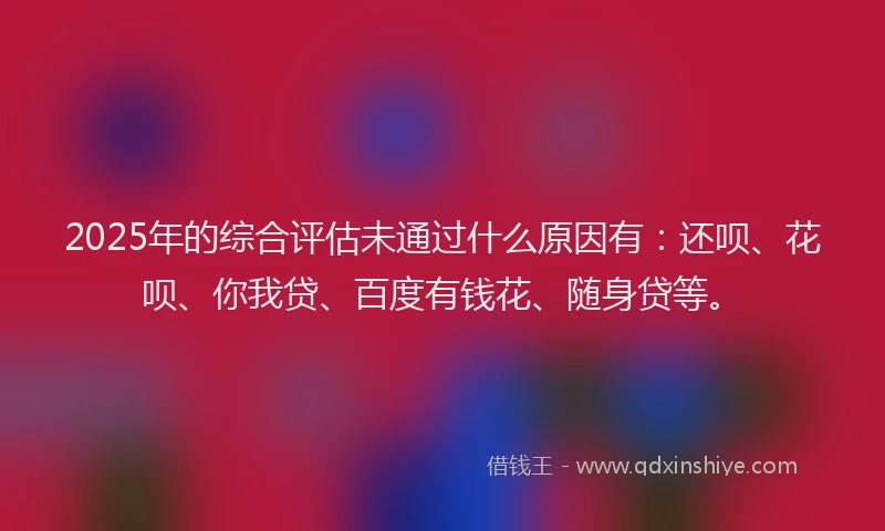 2025年的综合评估未通过什么原因有：还呗、花呗、你我贷、百度有钱花、随身贷等。
