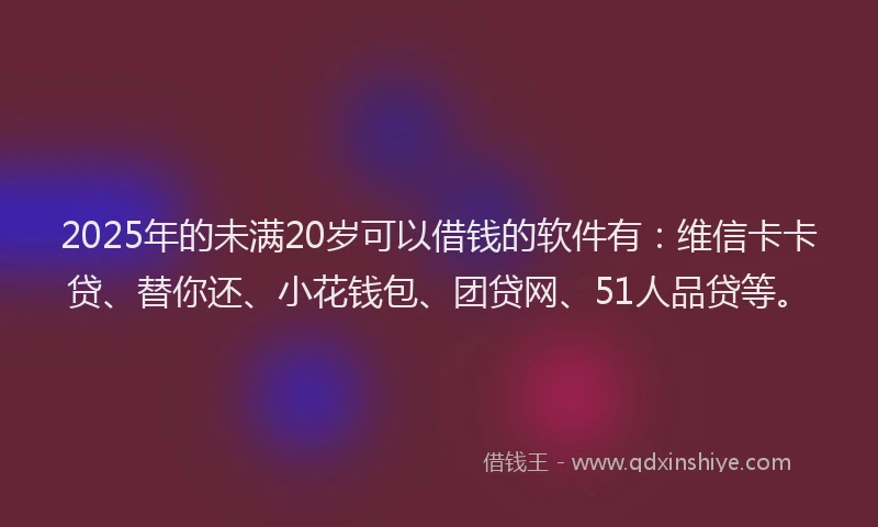 2025年的未满20岁可以借钱的软件有：维信卡卡贷、替你还、小花钱包、团贷网、51人品贷等。
