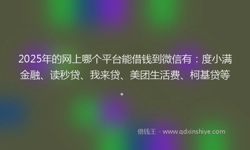 2025年的网上哪个平台能借钱到微信有：度小满金融、读秒贷、我来贷、美团生活费、柯基贷等。