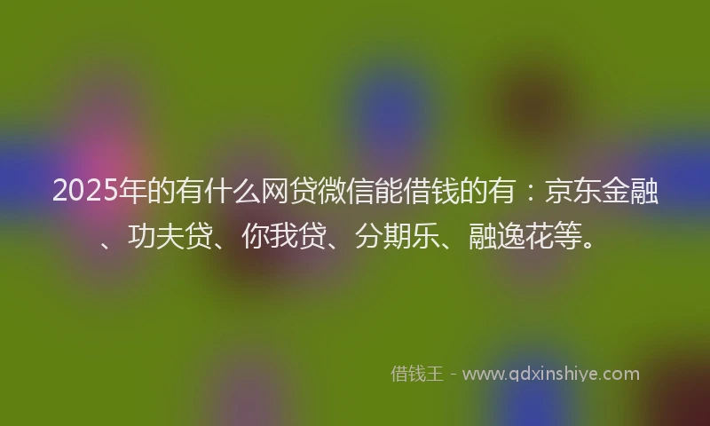 2025年的有什么网贷微信能借钱的有：京东金融、功夫贷、你我贷、分期乐、融逸花等。