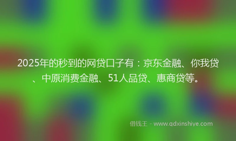 2025年的秒到的网贷口子有：京东金融、你我贷、中原消费金融、51人品贷、惠商贷等。