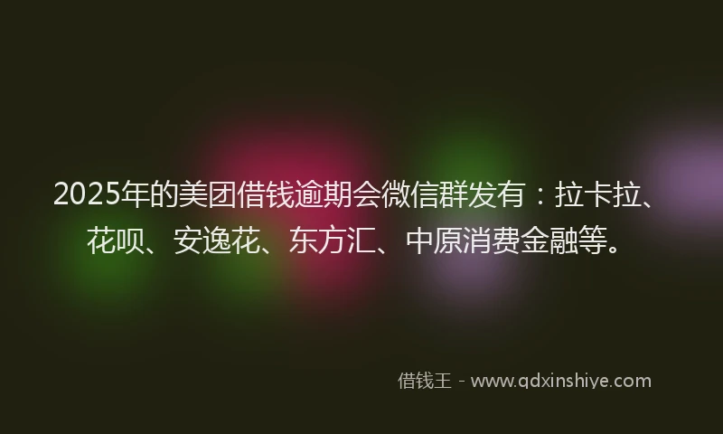 2025年的美团借钱逾期会微信群发有：拉卡拉、花呗、安逸花、东方汇、中原消费金融等。