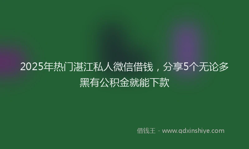 2025年热门湛江私人微信借钱，分享5个无论多黑有公积金就能下款