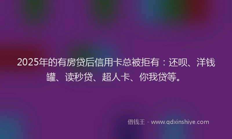 2025年的有房贷后信用卡总被拒有：还呗、洋钱罐、读秒贷、超人卡、你我贷等。