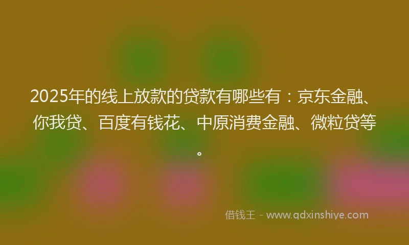 2025年的线上放款的贷款有哪些有：京东金融、你我贷、百度有钱花、中原消费金融、微粒贷等。