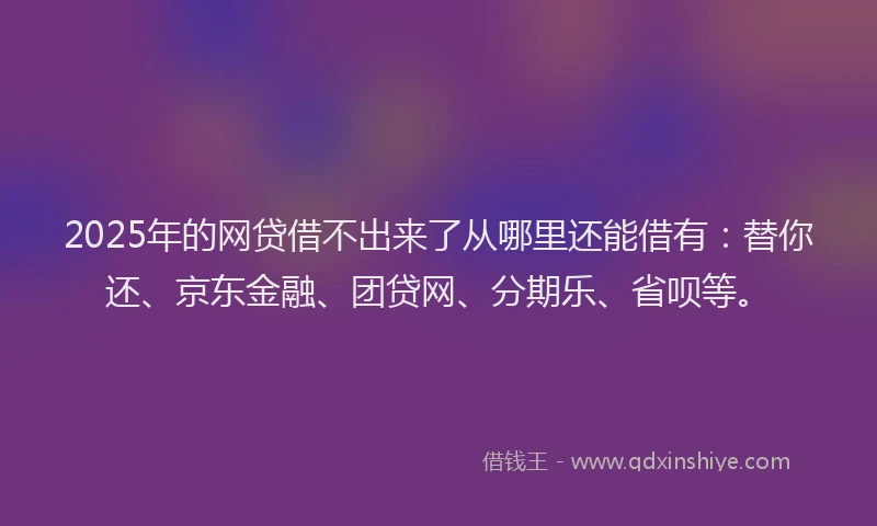 2025年的网贷借不出来了从哪里还能借有：替你还、京东金融、团贷网、分期乐、省呗等。