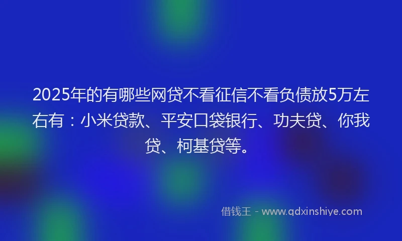 2025年的有哪些网贷不看征信不看负债放5万左右有：小米贷款、平安口袋银行、功夫贷、你我贷、柯基贷等。
