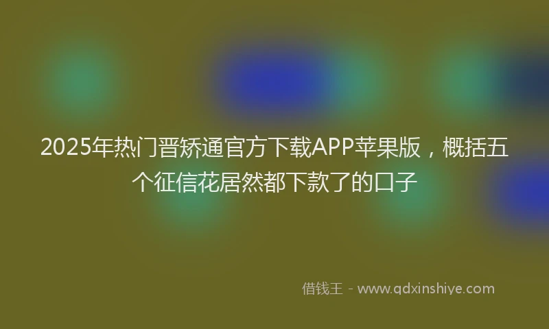 2025年热门晋矫通官方下载APP苹果版，概括五个征信花居然都下款了的口子