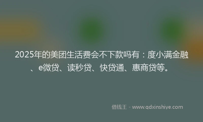 2025年的美团生活费会不下款吗有:度小满金融、e微贷、读秒贷、快贷通、惠商贷等。