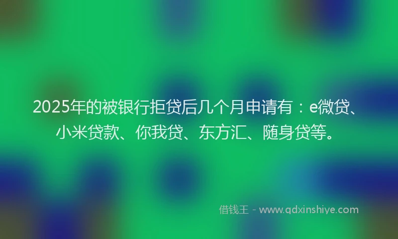 2025年的被银行拒贷后几个月申请有：e微贷、小米贷款、你我贷、东方汇、随身贷等。
