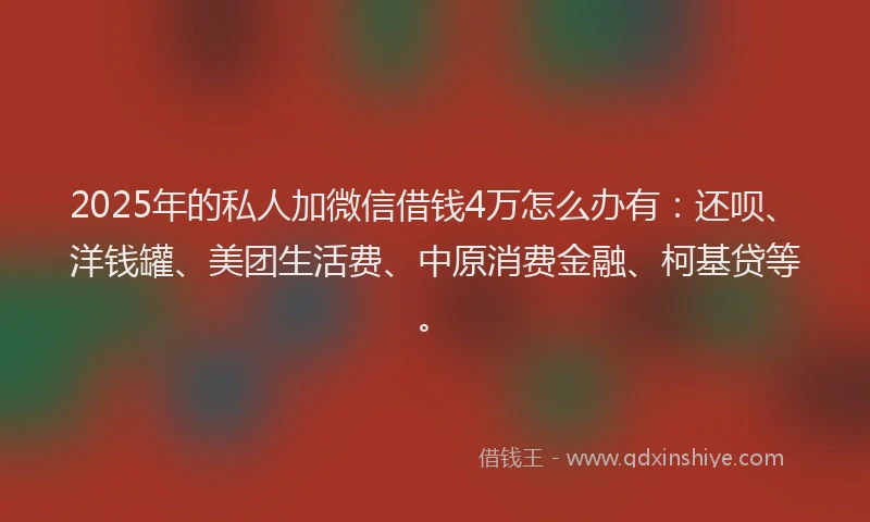 2025年的私人加微信借钱4万怎么办有：还呗、洋钱罐、美团生活费、中原消费金融、柯基贷等。