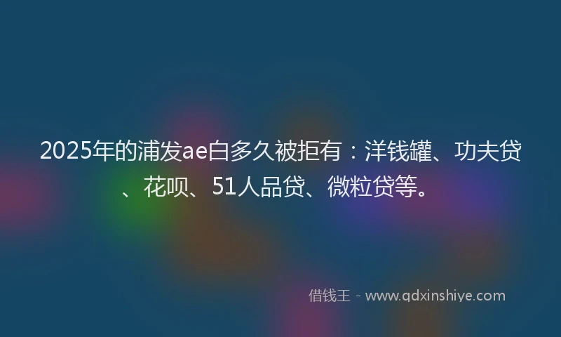 2025年的浦发ae白多久被拒有：洋钱罐、功夫贷、花呗、51人品贷、微粒贷等。