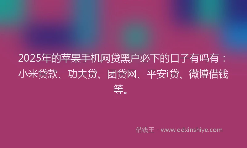 2025年的苹果手机网贷黑户必下的口子有吗有：小米贷款、功夫贷、团贷网、平安i贷、微博借钱等。