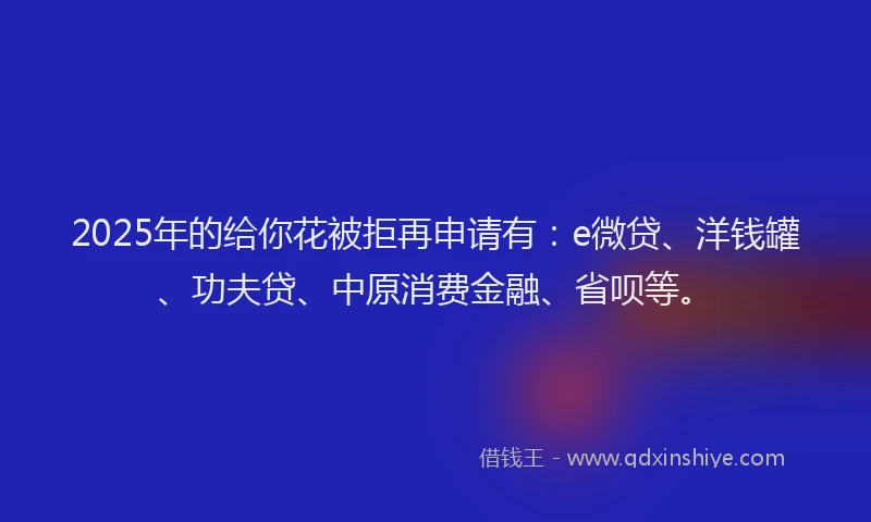 2025年的给你花被拒再申请有：e微贷、洋钱罐、功夫贷、中原消费金融、省呗等。