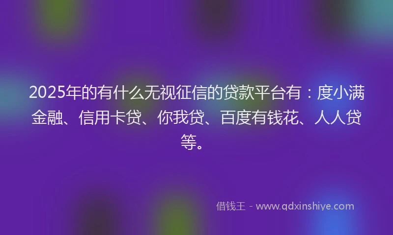 2025年的有什么无视征信的贷款平台有：度小满金融、信用卡贷、你我贷、百度有钱花、人人贷等。