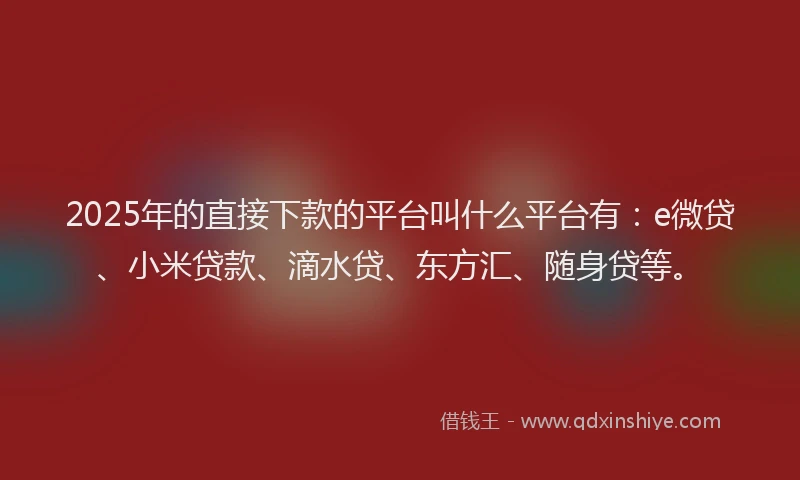 2025年的直接下款的平台叫什么平台有：e微贷、小米贷款、滴水贷、东方汇、随身贷等。