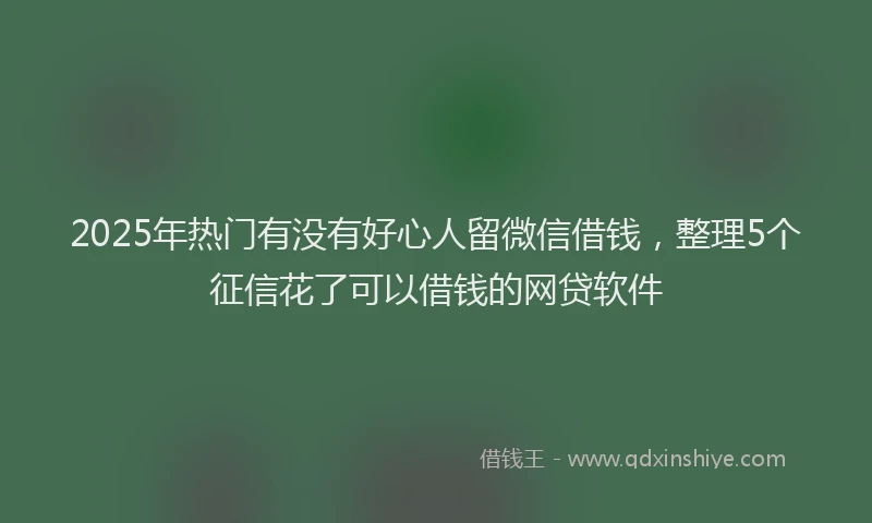 2025年热门有没有好心人留微信借钱，整理5个征信花了可以借钱的网贷软件