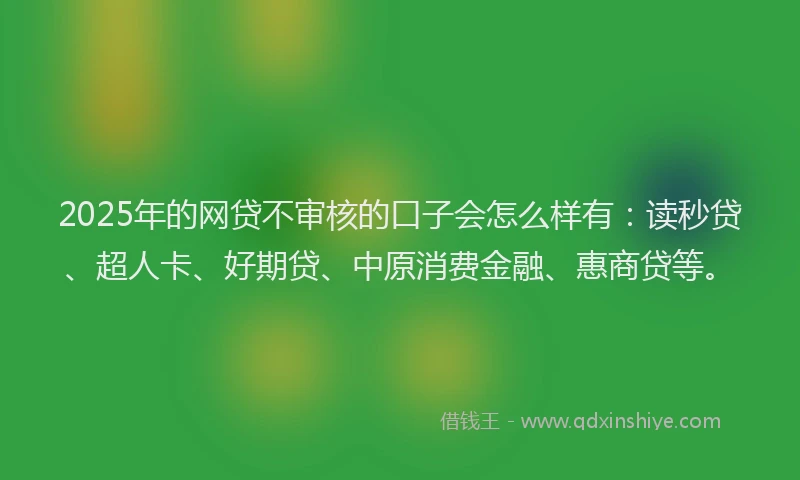 2025年的网贷不审核的口子会怎么样有：读秒贷、超人卡、好期贷、中原消费金融、惠商贷等。