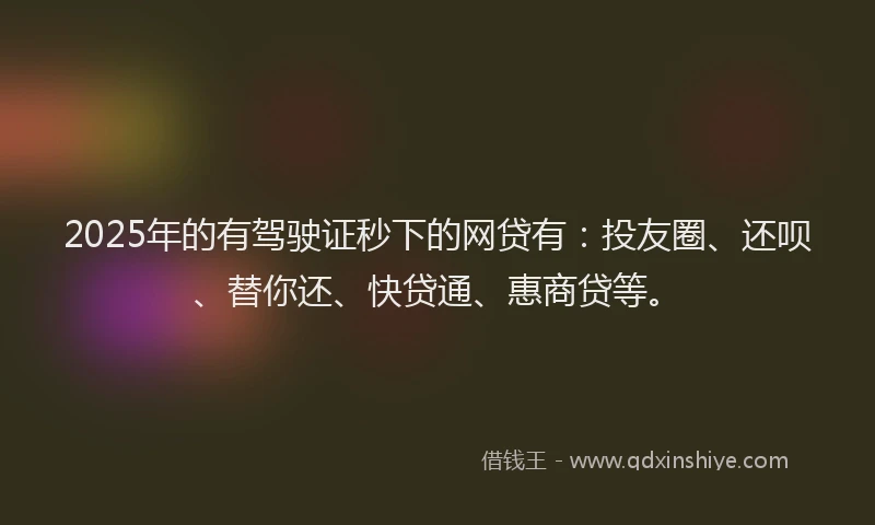 2025年的有驾驶证秒下的网贷有：投友圈、还呗、替你还、快贷通、惠商贷等。