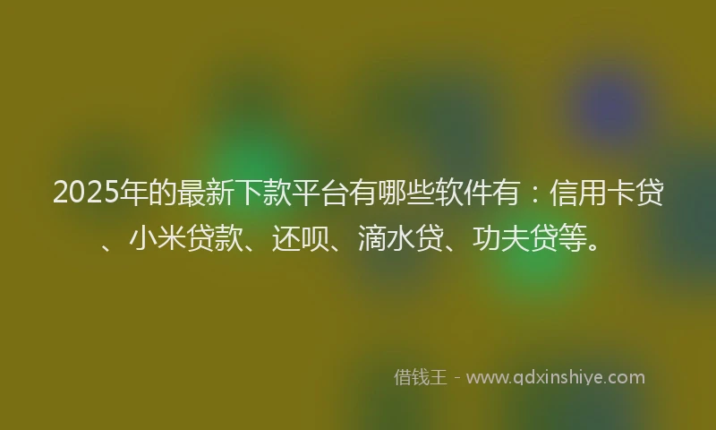 2025年的最新下款平台有哪些软件有：信用卡贷、小米贷款、还呗、滴水贷、功夫贷等。
