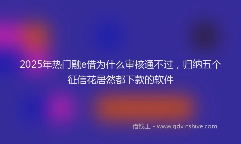 2025年热门融e借为什么审核通不过，归纳五个征信花居然都下款的软件