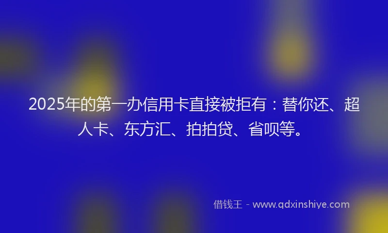 2025年的第一办信用卡直接被拒有：替你还、超人卡、东方汇、拍拍贷、省呗等。