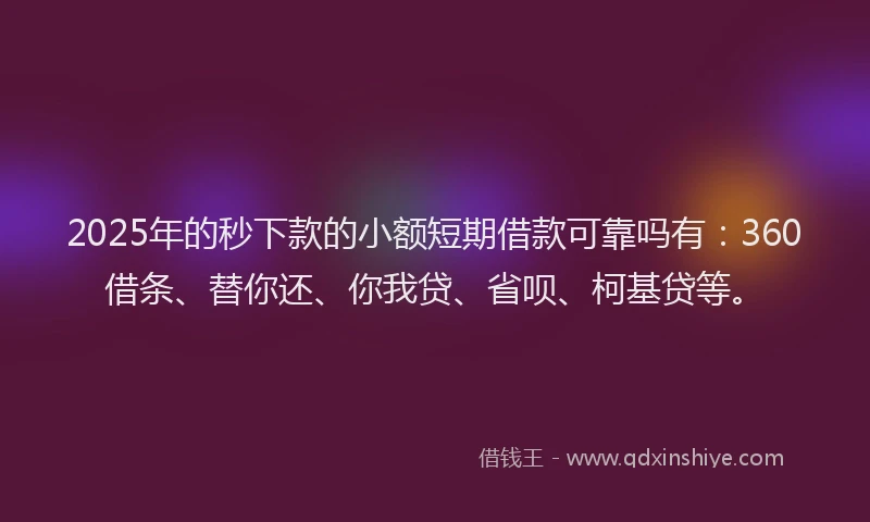 2025年的秒下款的小额短期借款可靠吗有：360借条、替你还、你我贷、省呗、柯基贷等。