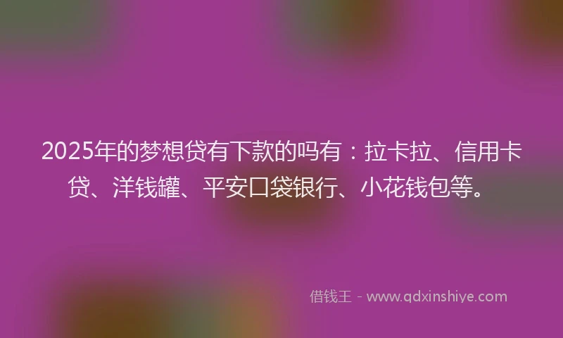 2025年的梦想贷有下款的吗有：拉卡拉、信用卡贷、洋钱罐、平安口袋银行、小花钱包等。