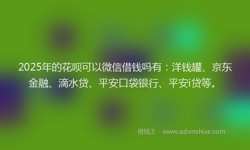 2025年的花呗可以微信借钱吗有：洋钱罐、京东金融、滴水贷、平安口袋银行、平安i贷等。