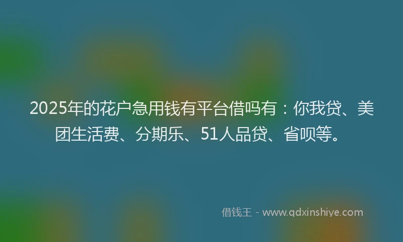 2025年的花户急用钱有平台借吗有：你我贷、美团生活费、分期乐、51人品贷、省呗等。