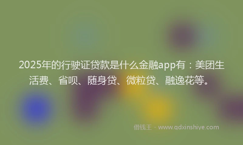 2025年的行驶证贷款是什么金融app有：美团生活费、省呗、随身贷、微粒贷、融逸花等。
