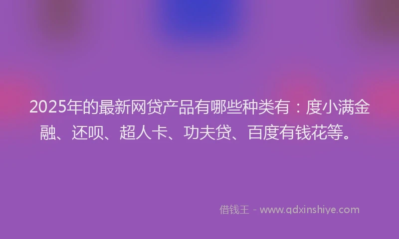 2025年的最新网贷产品有哪些种类有：度小满金融、还呗、超人卡、功夫贷、百度有钱花等。