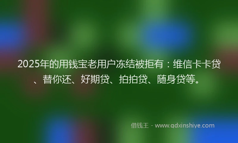 2025年的用钱宝老用户冻结被拒有：维信卡卡贷、替你还、好期贷、拍拍贷、随身贷等。