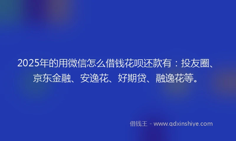2025年的用微信怎么借钱花呗还款有：投友圈、京东金融、安逸花、好期贷、融逸花等。