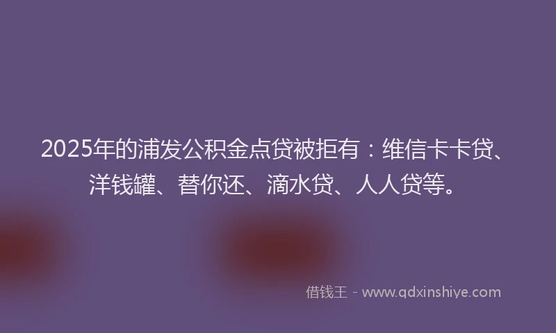 2025年的浦发公积金点贷被拒有：维信卡卡贷、洋钱罐、替你还、滴水贷、人人贷等。