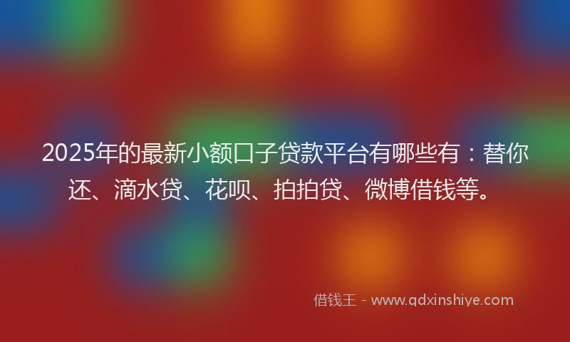 2025年的最新小额口子贷款平台有哪些有：替你还、滴水贷、花呗、拍拍贷、微博借钱等。