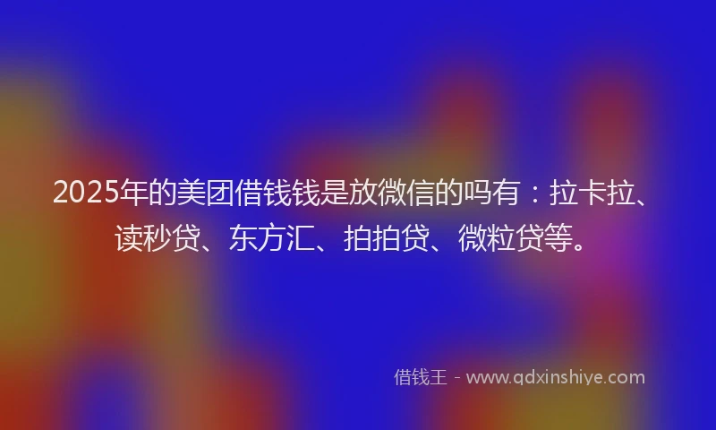 2025年的美团借钱钱是放微信的吗有：拉卡拉、读秒贷、东方汇、拍拍贷、微粒贷等。