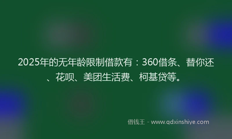 2025年的无年龄限制借款有：360借条、替你还、花呗、美团生活费、柯基贷等。