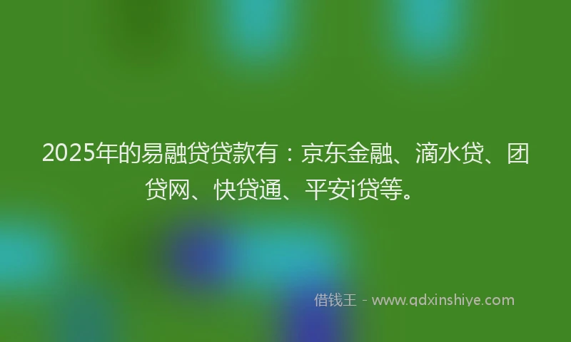 2025年的易融贷贷款有：京东金融、滴水贷、团贷网、快贷通、平安i贷等。