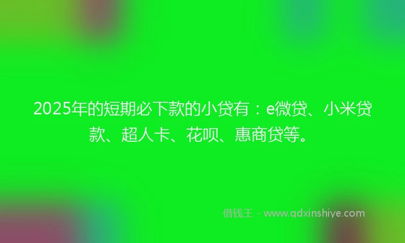2025年的短期必下款的小贷有：e微贷、小米贷款、超人卡、花呗、惠商贷等。