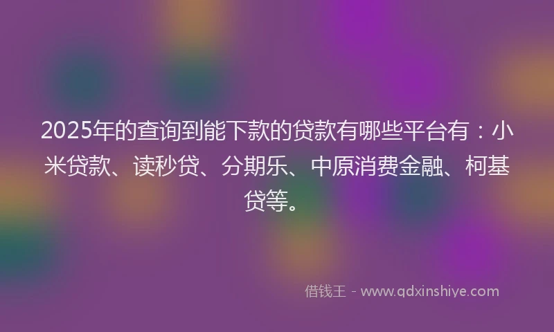 2025年的查询到能下款的贷款有哪些平台有：小米贷款、读秒贷、分期乐、中原消费金融、柯基贷等。