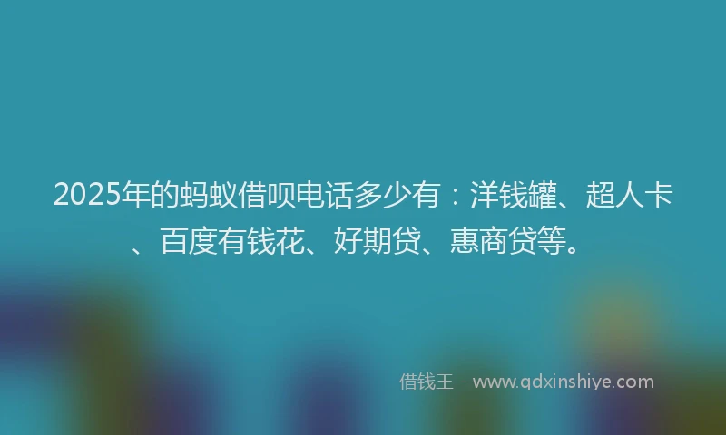 2025年的蚂蚁借呗电话多少有:洋钱罐、超人卡、百度有钱花、好期贷、惠商贷等。