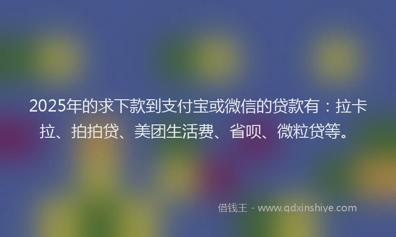 2025年的求下款到支付宝或微信的贷款有：拉卡拉、拍拍贷、美团生活费、省呗、微粒贷等。