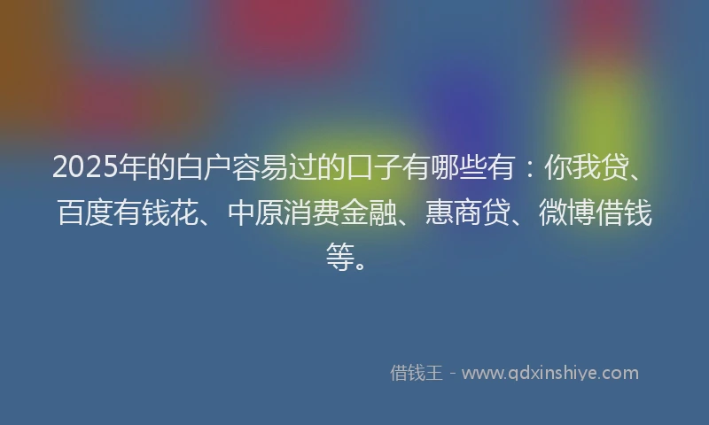2025年的白户容易过的口子有哪些有：你我贷、百度有钱花、中原消费金融、惠商贷、微博借钱等。