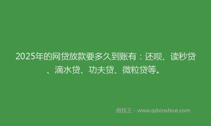 2025年的网贷放款要多久到账有：还呗、读秒贷、滴水贷、功夫贷、微粒贷等。