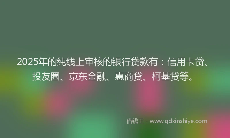 2025年的纯线上审核的银行贷款有：信用卡贷、投友圈、京东金融、惠商贷、柯基贷等。