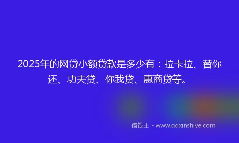 2025年的网贷小额贷款是多少有：拉卡拉、替你还、功夫贷、你我贷、惠商贷等。
