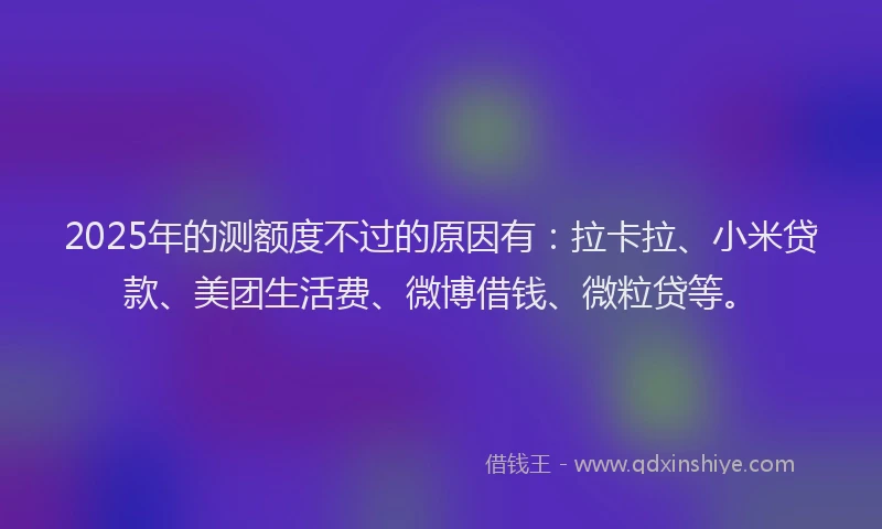 2025年的测额度不过的原因有：拉卡拉、小米贷款、美团生活费、微博借钱、微粒贷等。